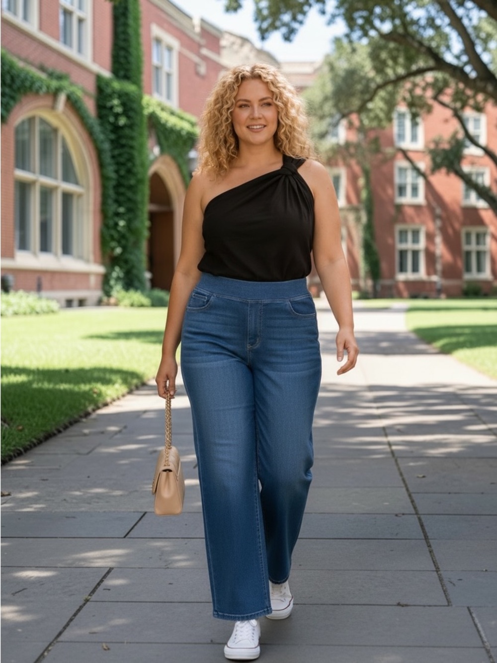 Halara Women’s L Regular Blue Pull-On Straight Leg Stretch Jeans NWT